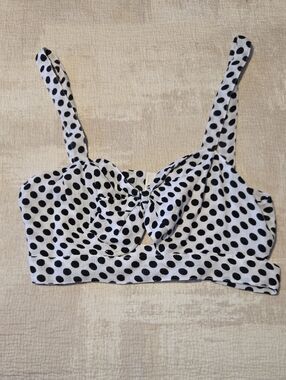 Tularosa Black & White Polka Dot Tie-Front Crop Top